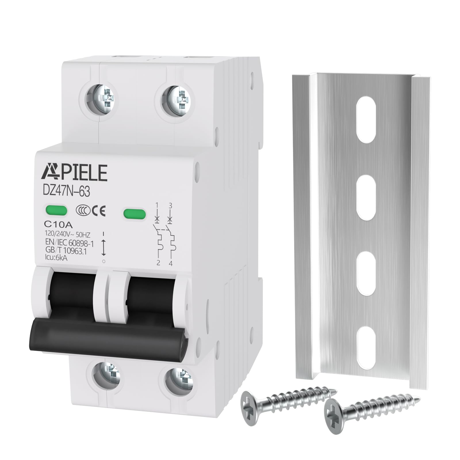 APIELE Miniature Circuit Breakers AC 120/240V, 10Amp 2Poles Circuit Breaker for Solar Photovoltaic Systems, DIN Rail Mount AC Disconnect Switch (2P-