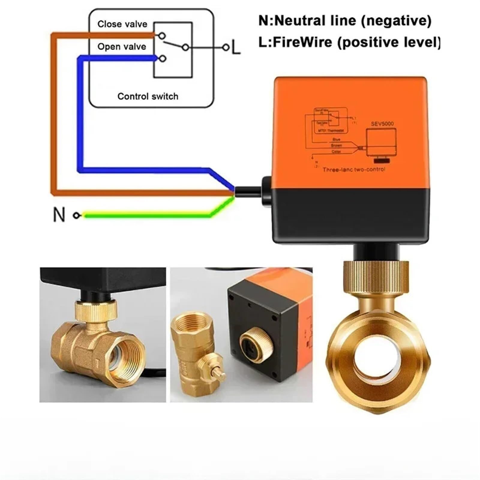 Válvula de Bola de Rosca eléctrica de latón AC 220V DC 12V 24V válvula de Agua solenoide de 3 Cables de 2 vías con actuador DN15/20/25/32/40/50(220V_3 Way)
