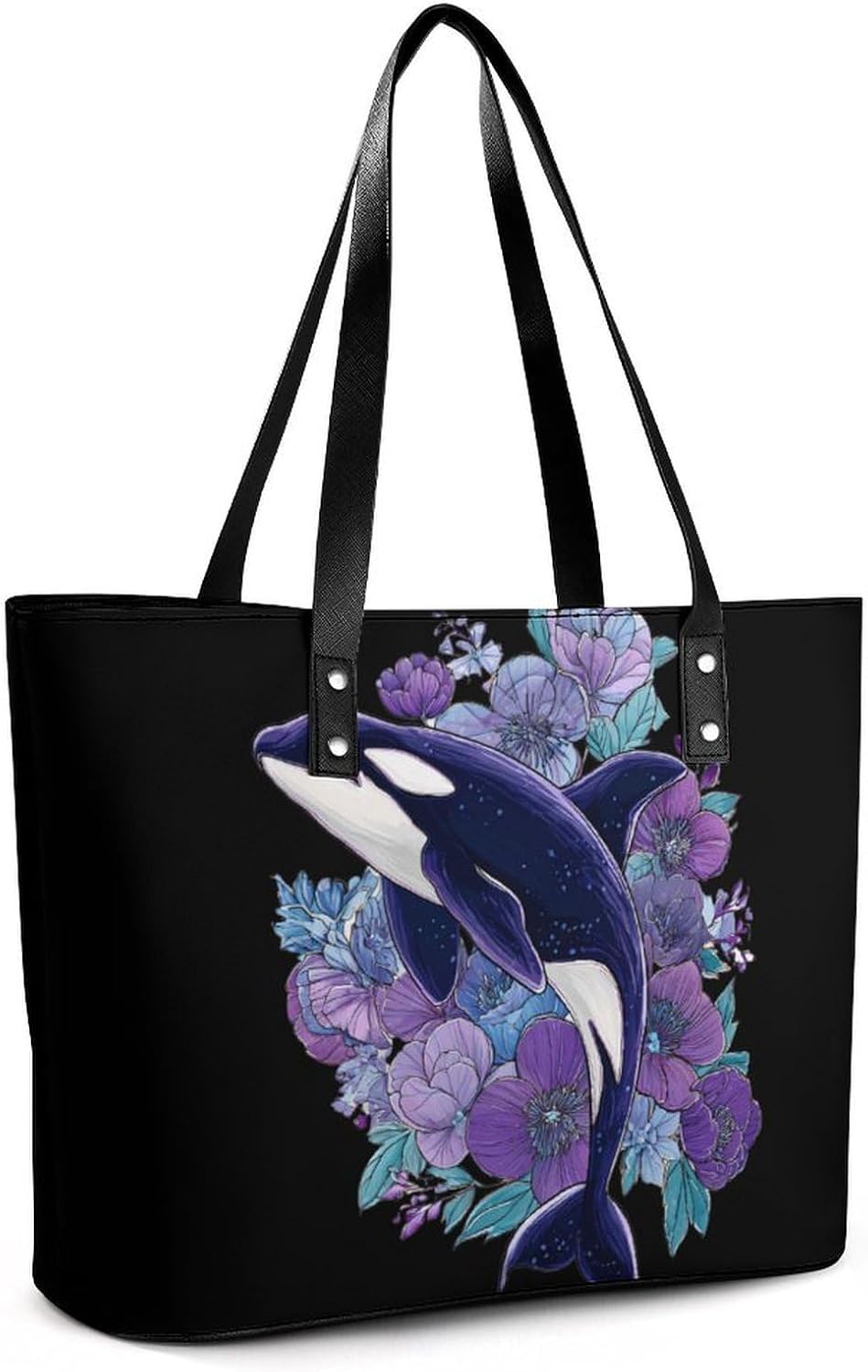 Ballena Orca Killer Whale Flowers Women's Tote Leather Handbag Shoulder Bag Purse for Shopping Travel
