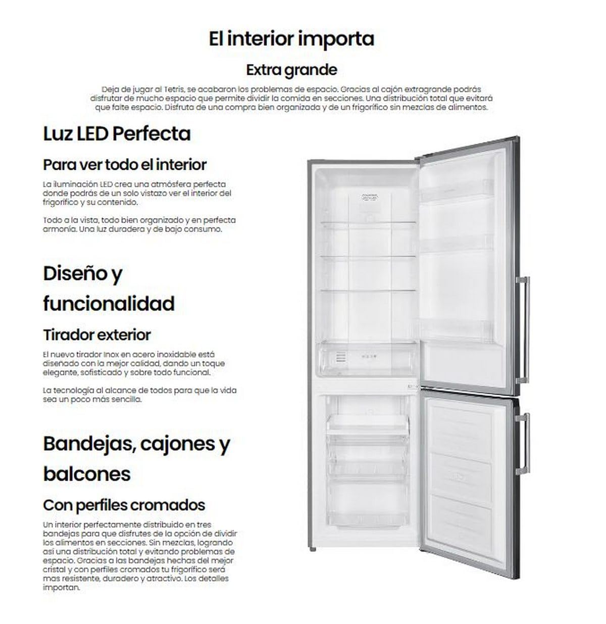 Infiniton Frigorifico Combi FGC-A Total No frost Clase E XL Xcm Bajo Consumo, Tecnología Multiflow Fresh zone Control de temperatura mecánico Bi-zona (180 cm | FGC-A184INF)