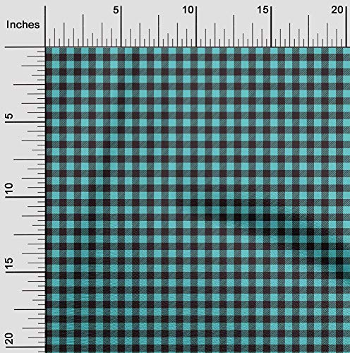 oneOone Cotton Cambric Turquoise Blue Fabric Check Dress Material Fabric Print Fabric By The Yard 42 Inch Wide - PE