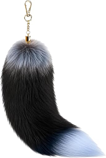 Therian Tail Keychain with Clasp, Furry Tail 40cm Silver Fox Tail for Bag Decoration, Tail Keychain for Cosplay Events