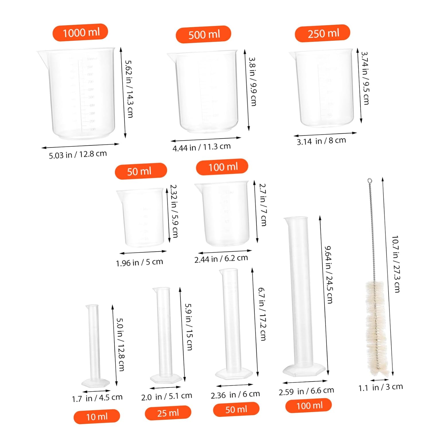 13pcs Lab Beakers Cylinders Tube Cleaners Set Measuring Tools for Experiment Hydrometer Test Tube