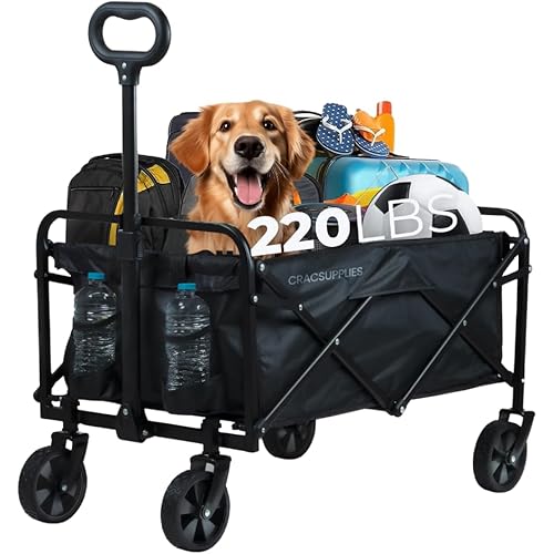 Wagons Carts Foldable – Heavy-Duty Collapsible Wagon & Utility Cart – 220 lb Load Capacity Shopping Cart (Black)