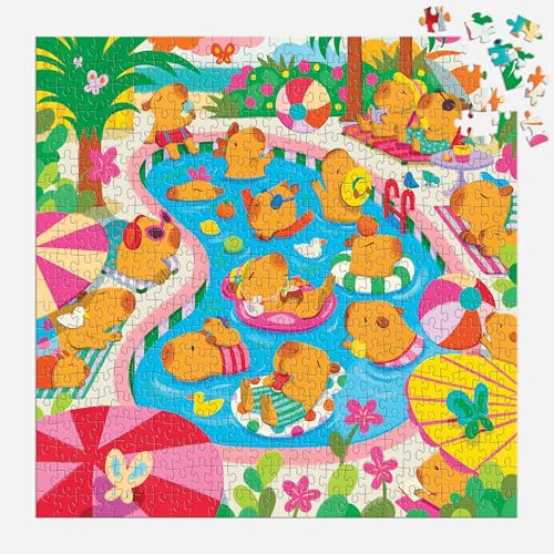 Mudpuppy - Rompecabezas Capybara Pool Day 500 piezas ilustrado por Valerie Nelson, Verano, Mascota, para adultos, familia y niños, papel reciclado, tamaño terminado 20" x 20" miniatura 4
