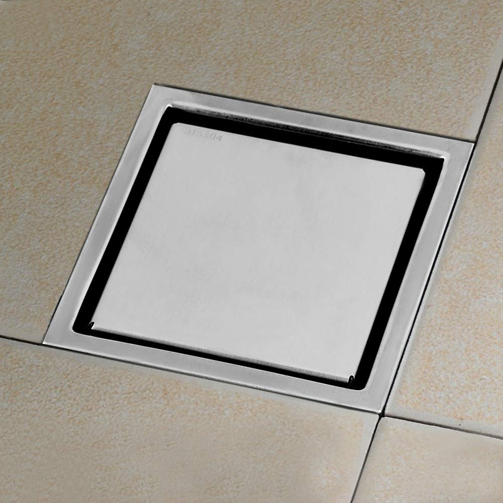 Garosa Siphon de Sol Carré en Acier Inoxydable 100x100mm Drain de Douche Anti-Odeur Invisible Argent pour Salle de Bain, Cuisine et Toilette Évacuateur Eau Design Moderne
