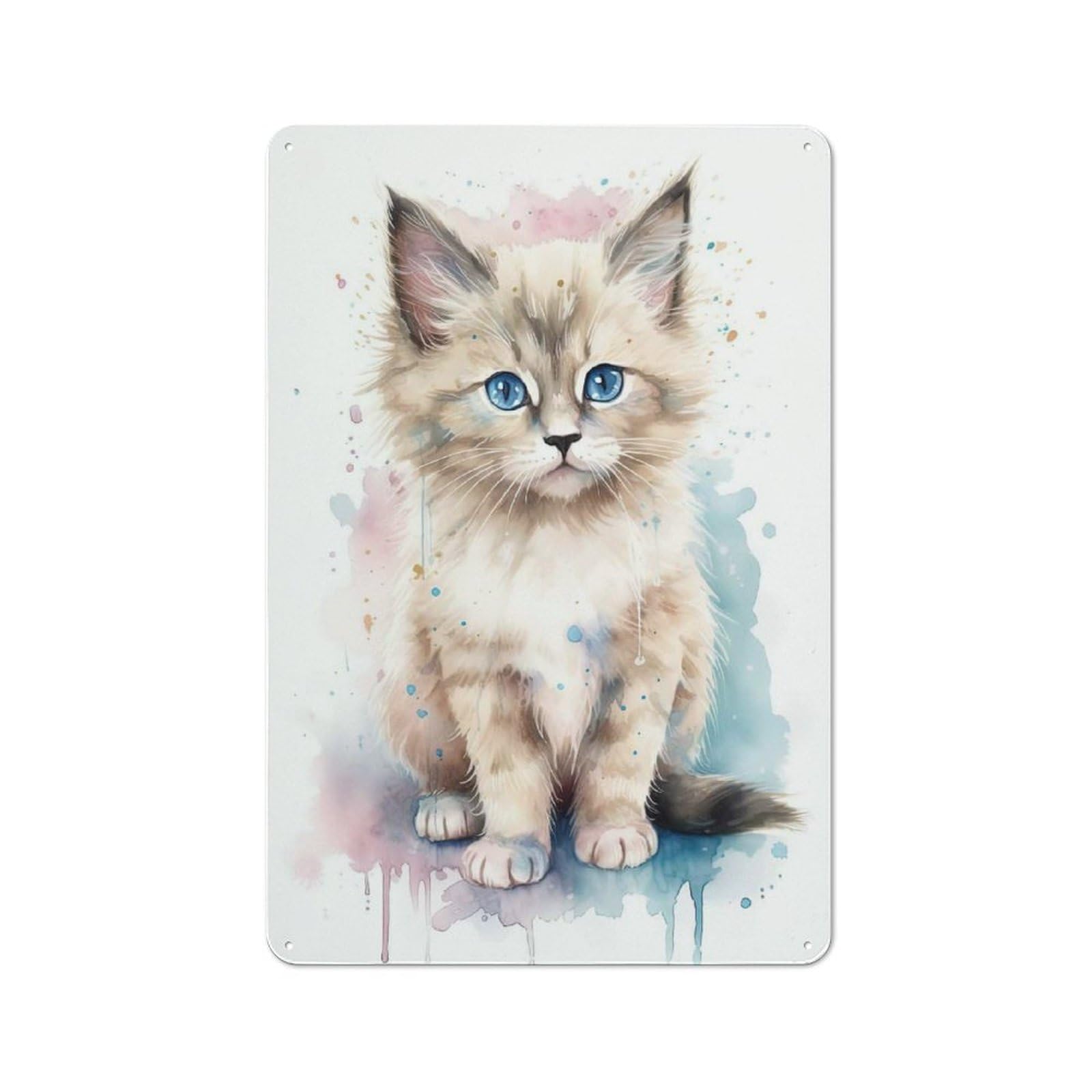 Junmoney Style-1 Metal Plaque With Baby Ragdoll Cat Kitten Design 30X20cm, Cosy Diner Style Decor For Coffee Bar, Kitchen, Bistro Or Tea Corner