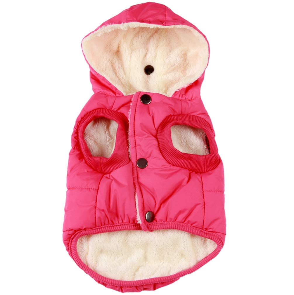 Vecomfy Fleece Lining Extra Warm Dog Hoodie in Winter for Medium Dogs Jacket Pet Coats with Hooded Pink L