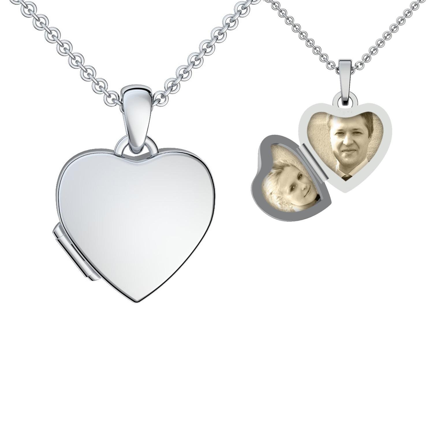 Photo Locket Heart Silver 925 Heart Chain Heart Pendant to Open with Chain Free Case with *Ich dich* Case Engraved Heart Locket Heart Amulet Photos Picture Medallion FF98 SS92545