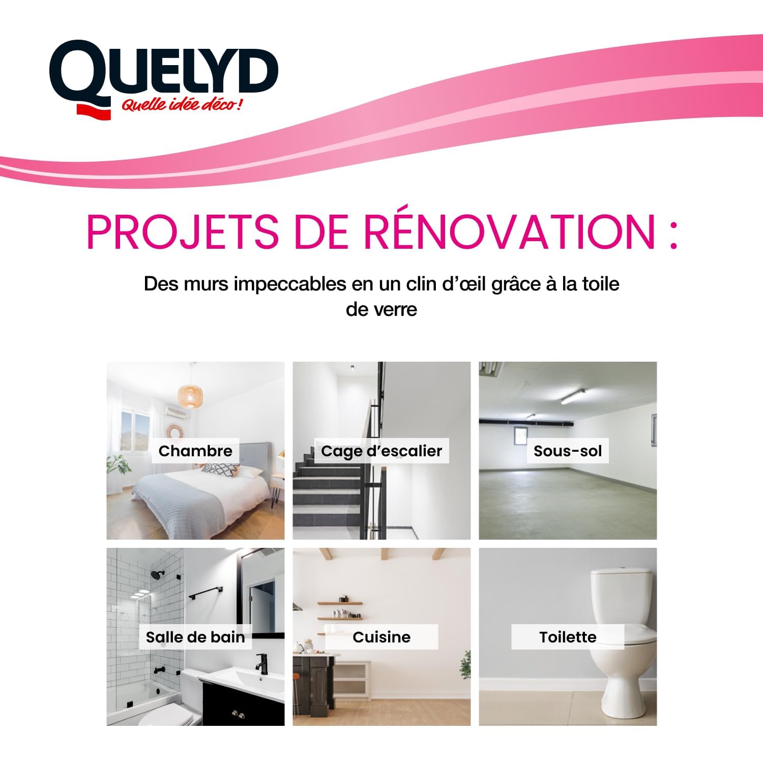 Quelyd Colle Toiles de Verre – Colle Avec Indicateur Coloré – Prête à l'Emploi – Tous Supports Muraux – Toutes Pièces dont Cuisines et Salles de Bain – Sans Solvant – Seau de 10kg (50m²)