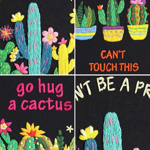 Image of Louise Maelys Funny Cactus Embroidery Kits for Beginners,Cross Stitch Kit for Adults,Starters DIY Needlepoint Including Plant Pattern,Hoop,Instruction and Threads