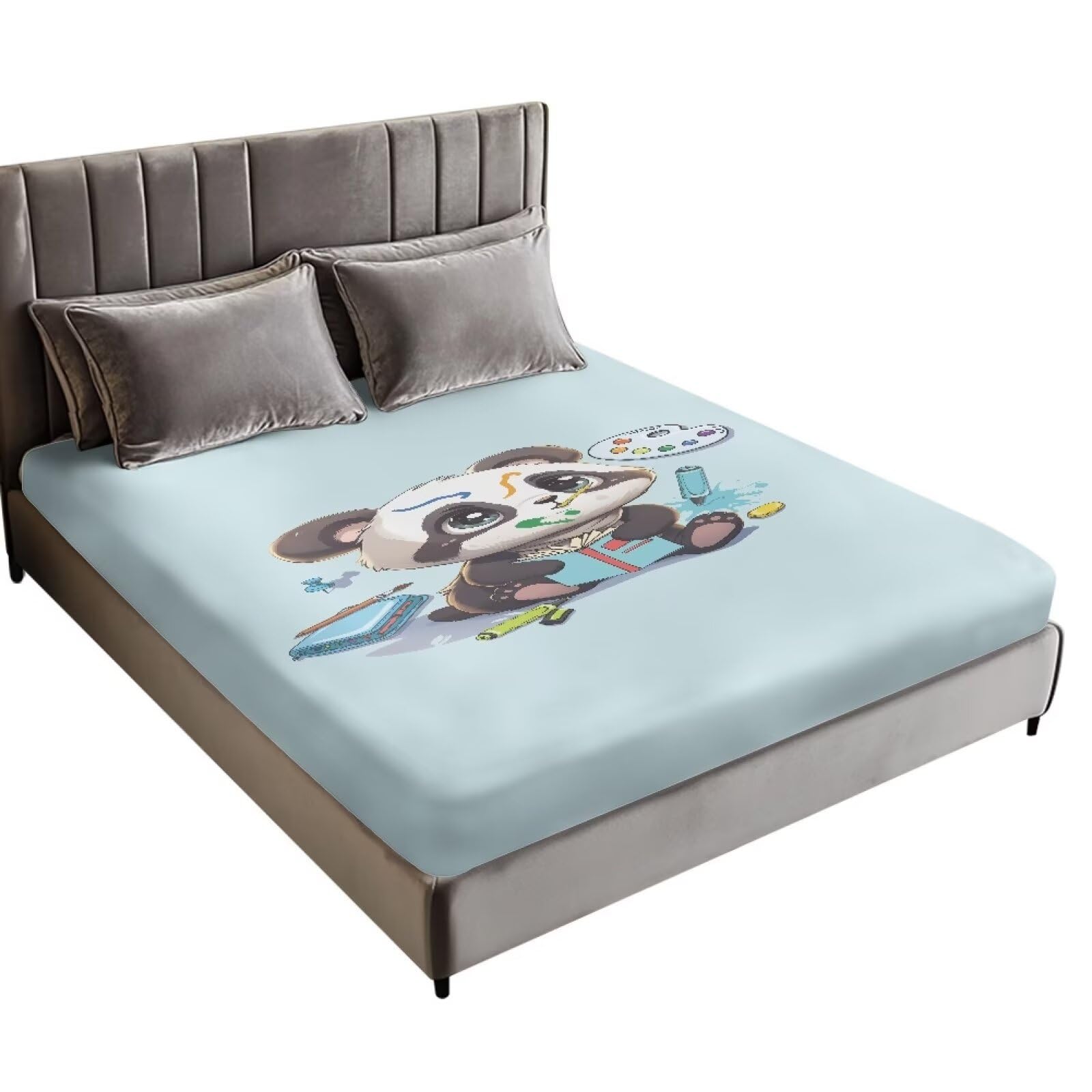 ZOUTAIRONG Twin XL Fitted Sheet Durable Kids Fitted Sheets Ultra Soft Cute Elastic Sheets Panda Pattern Anti Slip Washable Wrinkle Free Fitted Sheet for Boys Girls, 39 x 80 in