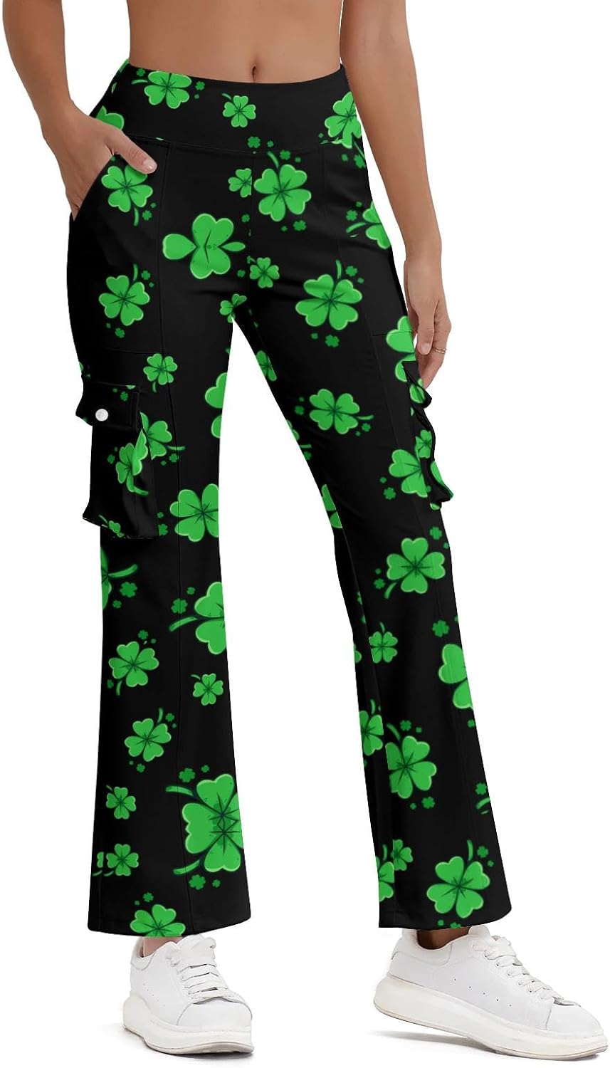 Cargo Flare Leggings for Women with 4 Pockets High Waist Cargo Leggings Workout Cargo Pants Yoga Pants Casual Pants