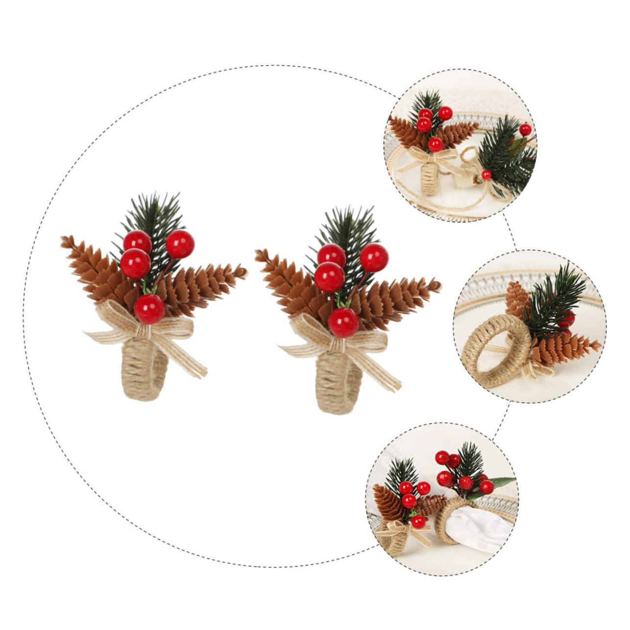PRETYZOOM 12 Pièces Ronds De Serviette en Pomme De Pin Pinces à Serviettes pour Hôtel Rond De Serviette Ronds De Serviette De Noël Baies Noël Vaisselle De Lin