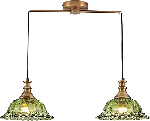 HDDFL Lámparas colgantes vintage modernas de cristal verde con cable ajustable para isla de cocina, comedor, sala de estar, pasillo