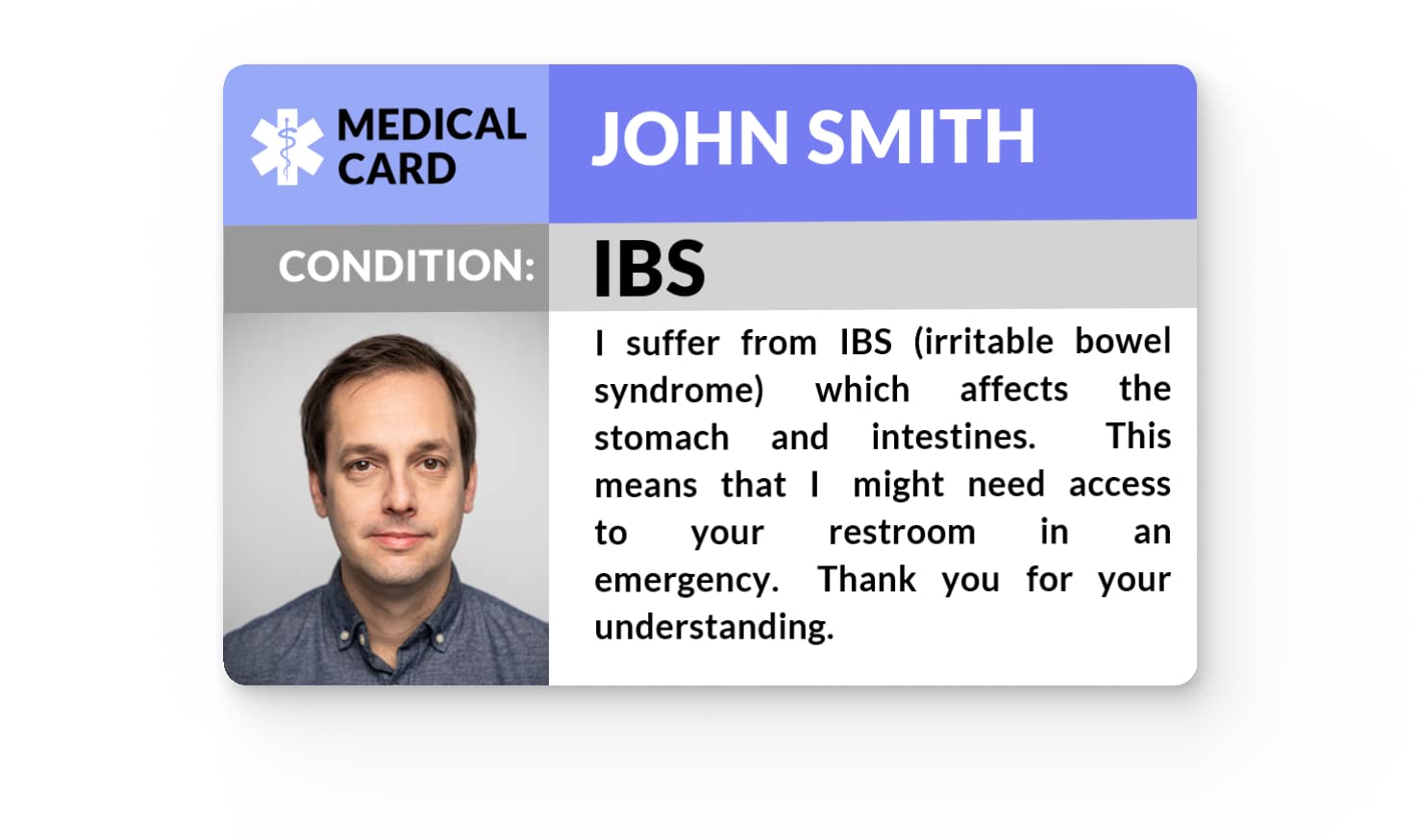 The Card Project UK IBS (Irritable Bowel Syndrome) Medical Photo ID Alert Card