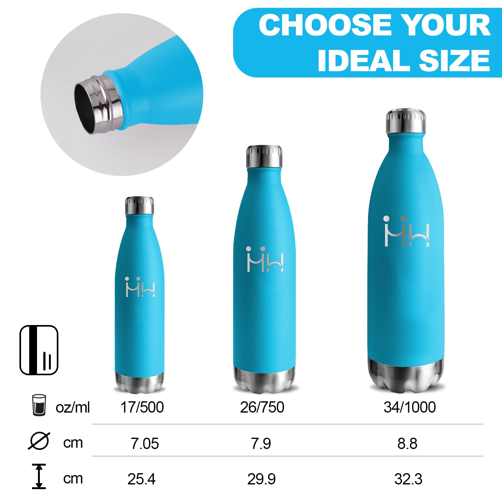 Borraccia Termica, 500 ml Borraccia Acciaio Inox, Borracce Termiche, Senza BPA, Borraccia Scuola, Senza Perdite, Borraccia Piccola, Acciaio Inossidabile 18/8, Borracce per Scuole, Viaggio, Campeggio