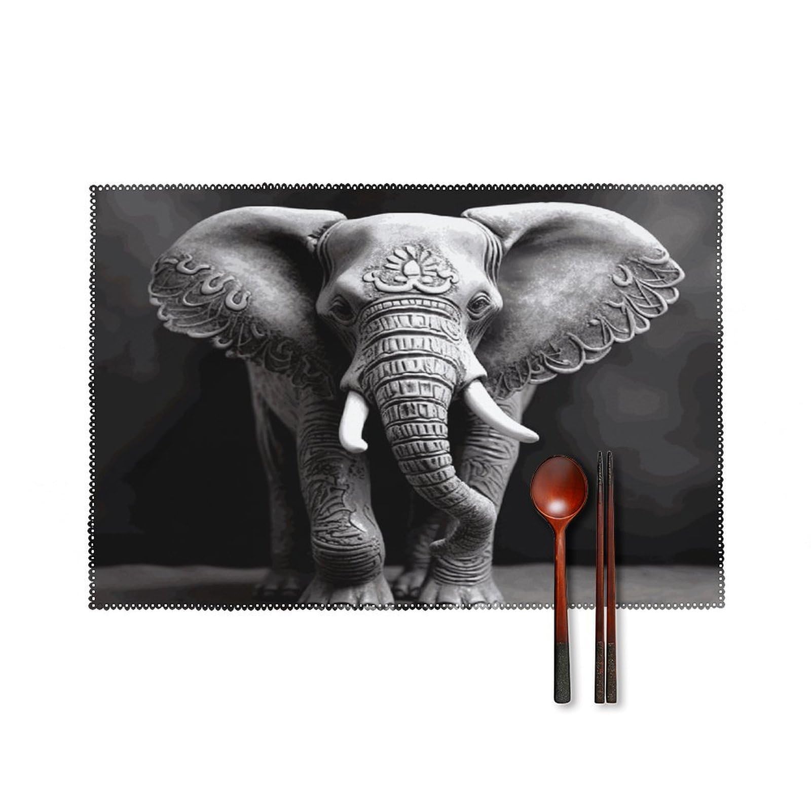 Fekiloot Style Gray Elephant Placemats Set Of 6,Table Mat
