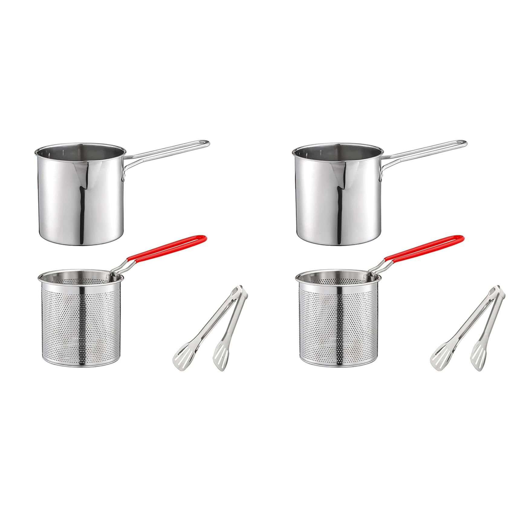 Vjsujehgy 2X Deep Frying Pot with Strainer Basket Tong Stainless Steel Japanese Tempura Frying Pot for French Fries Chicken