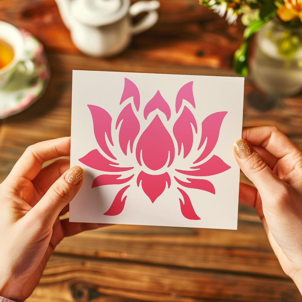 MAYJOYDIY Lotusblumen-Schablone, Seerosen-Schablone, 19,8 x 19,8 cm, Lotus-Schablone zum Malen mit Pinsel, Naturpflanzen-Vorlagen zum Basteln auf Fenster, Holz, Wand, Heimdekoration