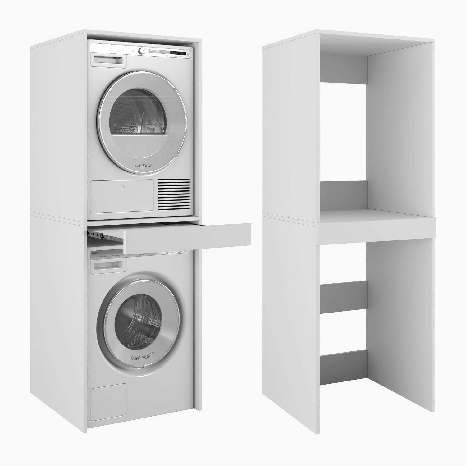 PLATAN ROOM Hochschrank Badschrank Waschmaschine Trockner Schrank Waschmaschinenschrank für Waschmaschine & Wäschetrockner Überbauschrank 187 x 65 x 66 cm Badregal (Weiß, 66 cm breit)
