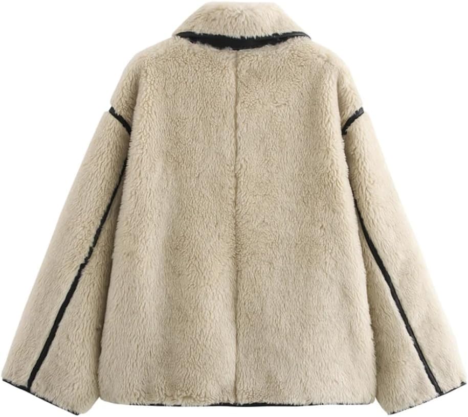 Women's Big Collar Integrated Plush Coat Autumn Winter Solid Color Long Sleeve Warm Jacket