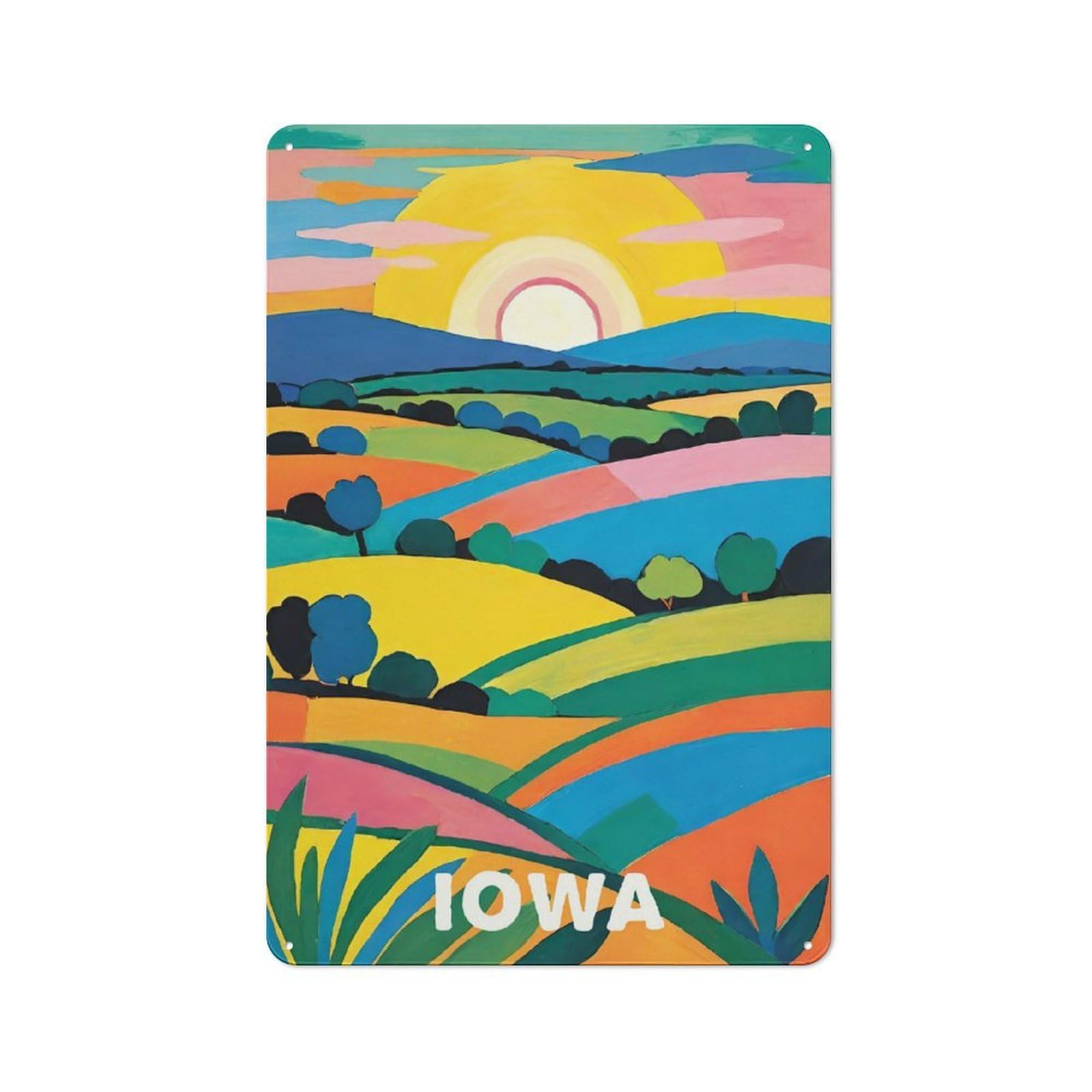 Man Cave Iowa in Vivid Colors Tin Wall Sign, Wall Decor for Workshop, Shed And Game Room, 30x20cm