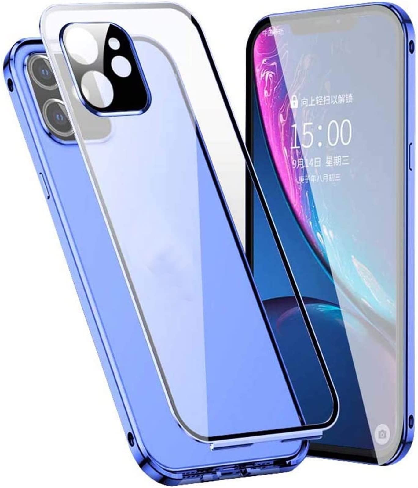 Étui magnétique iPhone 12 SCHIK coque antichoc verre double face bleu - 8