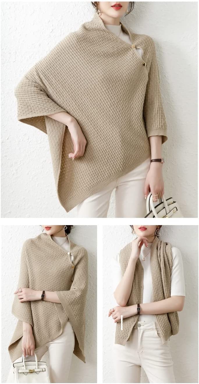 Neu Gestrickter Schal, Dreiecksknopf, verdickte, weiche, warme Schals, einfarbige Dreiecksschals, multifunktionaler Schal, 25,6 Zoll Mehrweg