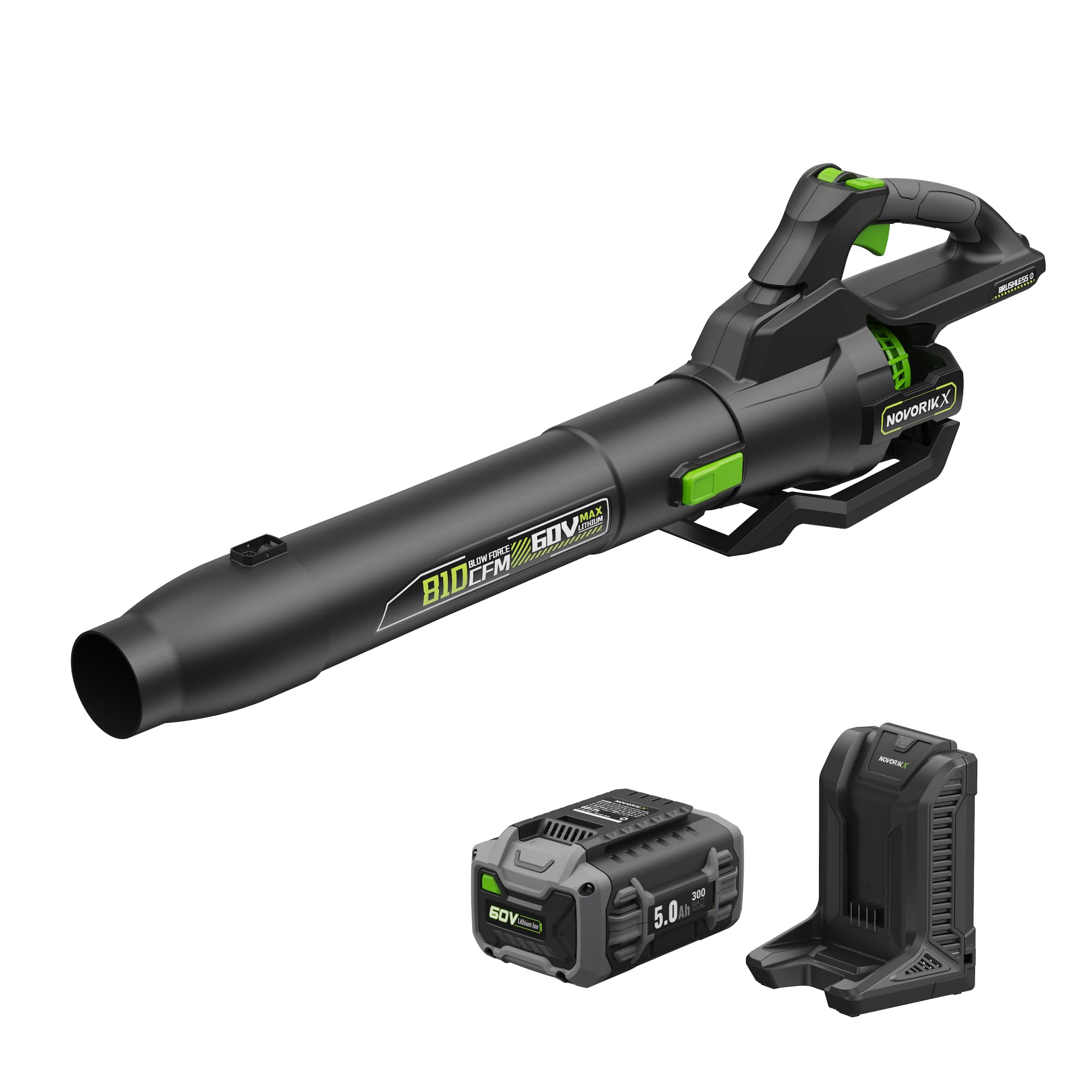 NovorikX 60V Cordless Leaf Blower with 5.0Ah Battery and Charger, 810 CFM 190 MPH Turbo, Brushless Motor, Variable Speed Dial, Lightweight Handheld Blower for Yard Lawn and Debris Cleanup