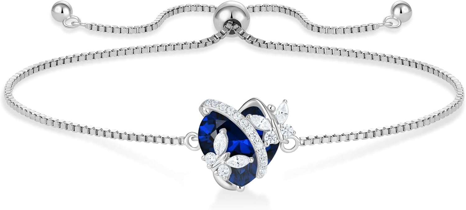 Butterfly Bracelet for Women Sterling Silver Heart Jewelry Birthstone Charm Link Bracelet