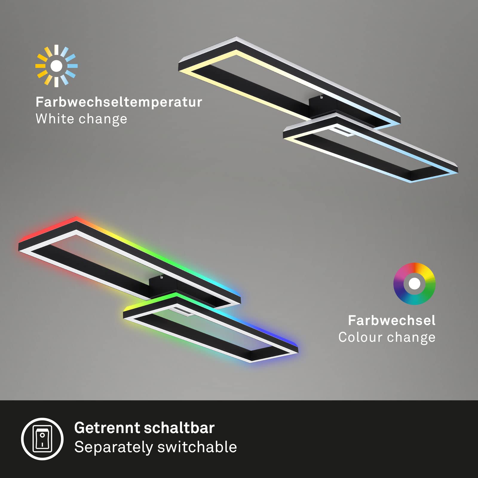 Briloner Leuchten - Deckenlampe RGB, Backlight Deckenleuchte LED, Dimmbar, Farbtemperatur einstellbar, LED Frame RGB, Fernbedienung, Schwarz