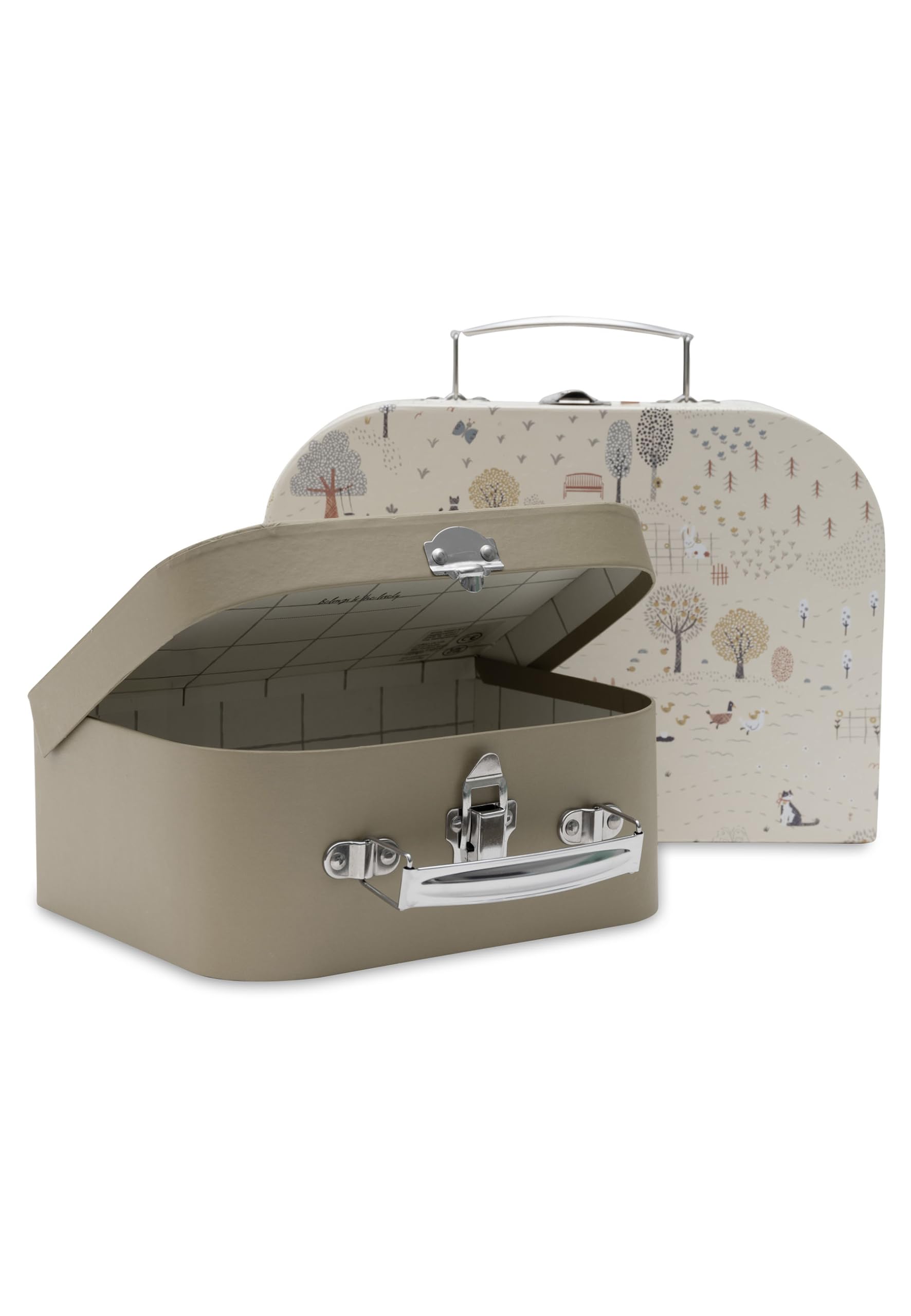Jollein Spielkoffer Kind Set – Tiny Park – 2 Stück – Kinderkoffer aus Karton – Mit Henkel und Schnalle – Naturmotiv & Tiere – Für Baby Spielzeug – Kinderzimmer Deko