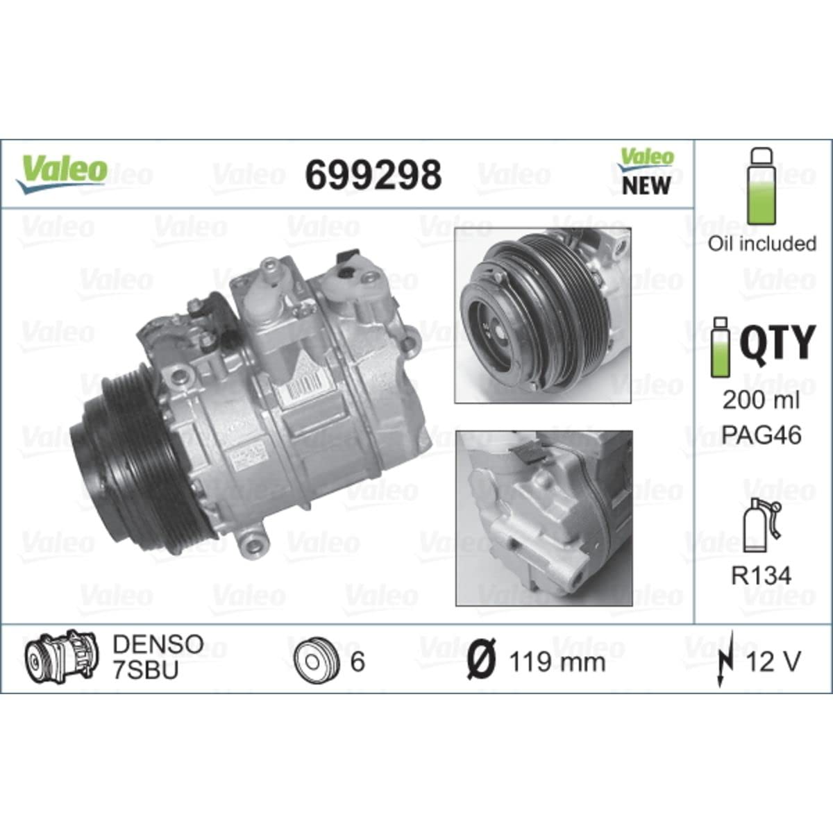 Valeo Kompressor, Klimaanlage, vorgefüllt mit Öl, 699298