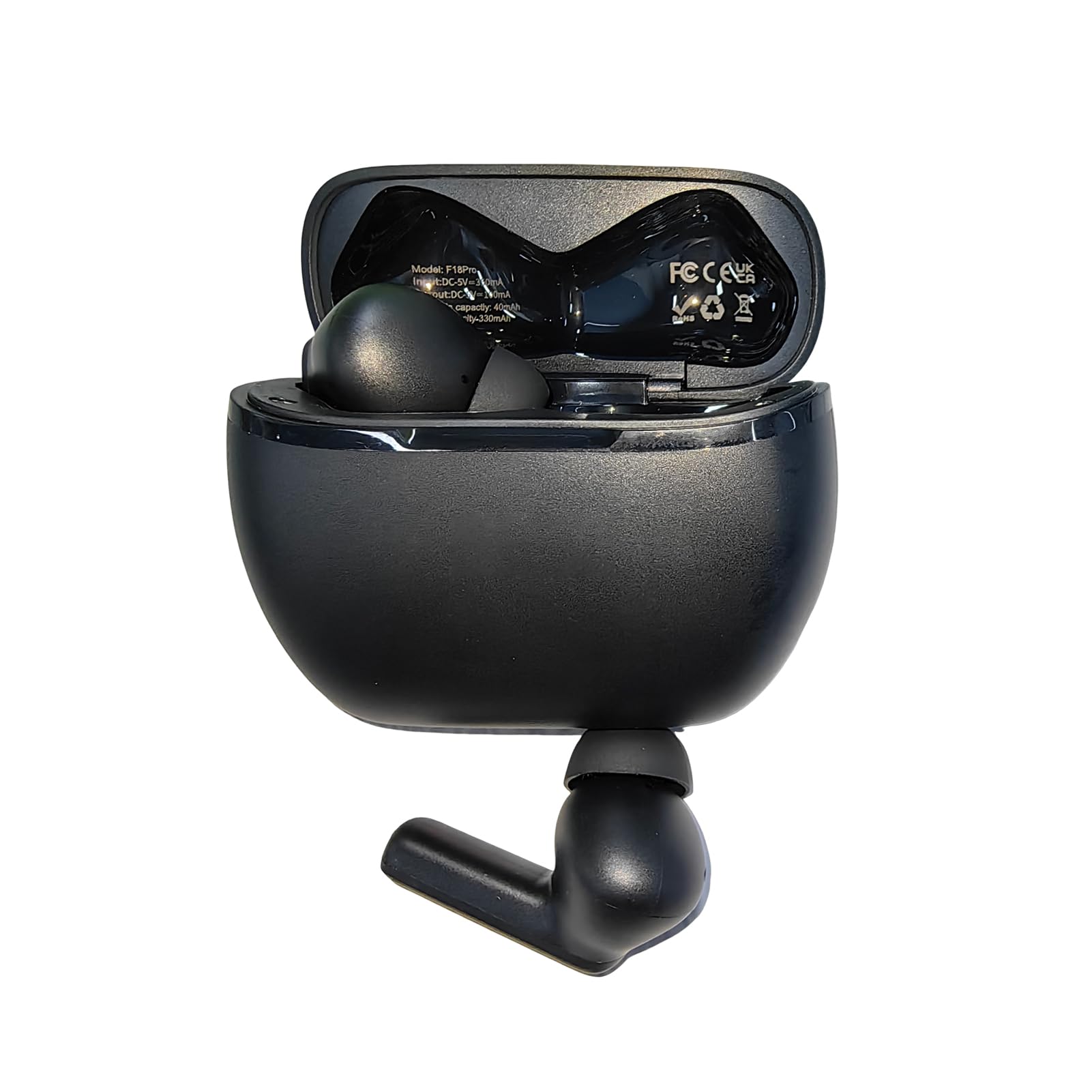 F18PRO Bluetooth Headphones, Wireless Bluetooth 5.3 In-Ear Wireless Headphones, LED Display with 4 Microphones, IPX7 Waterproof Bass Earphones, 32 Hours Playback with Charging Case, Black