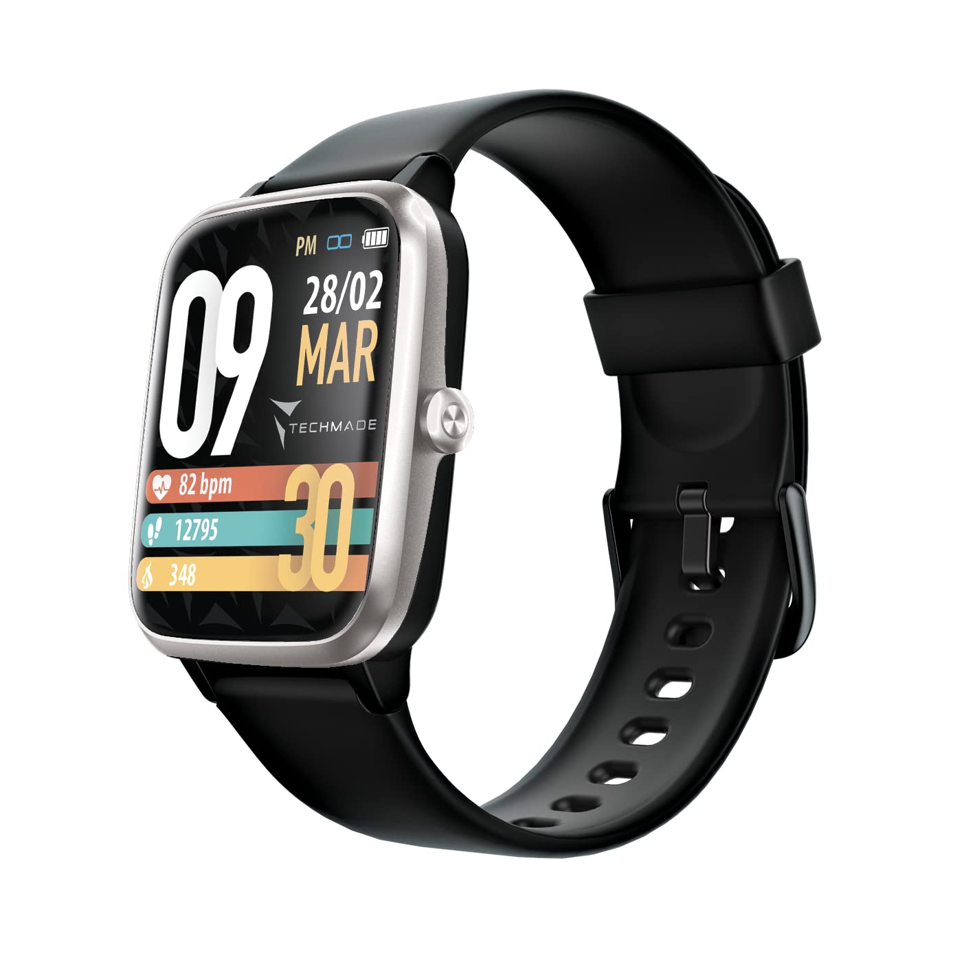 TECHMADE Move Montre connectée unisexe, avec podomètre, fréquence cardiaque, sommeil, sport avec GPS intégré, pour les activités en intérieur et en extérieur | Android et iOS