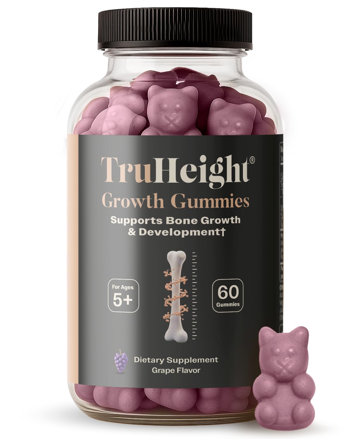 TruHeight Growth Gummies (Grape) Tall Nutrition for Natural Growth Supplement for Kids & Teens - Vitamin D, K, Calcium & Ashwagandha, Bone Strength Vitamins D3 K2, Picky Eater, Taller Ages 5+