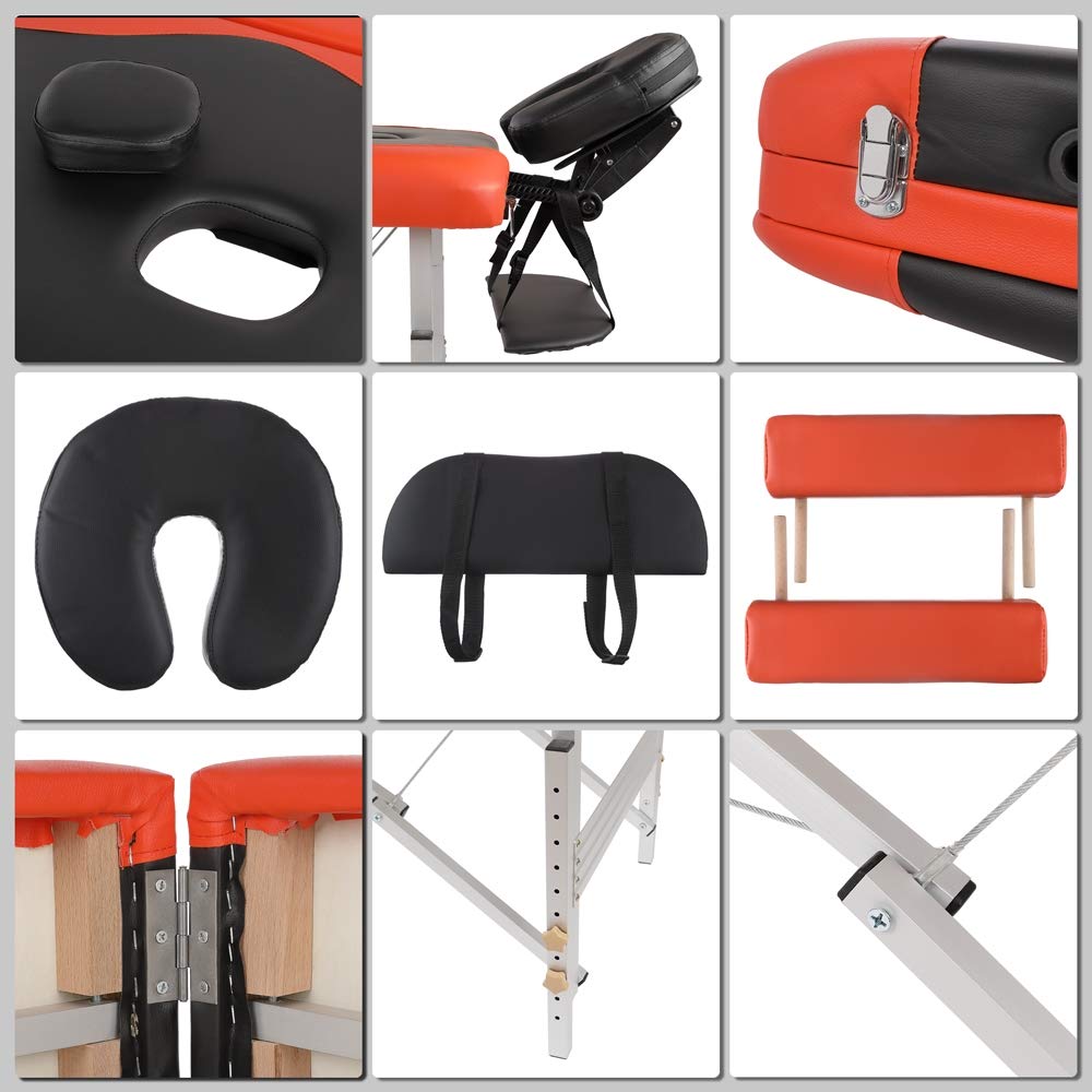 Melko Mobile Massageliege klappbar höhenverstellbar Therapieliege Massagetisch Massagebank Massagebett Schwarz/Orange
