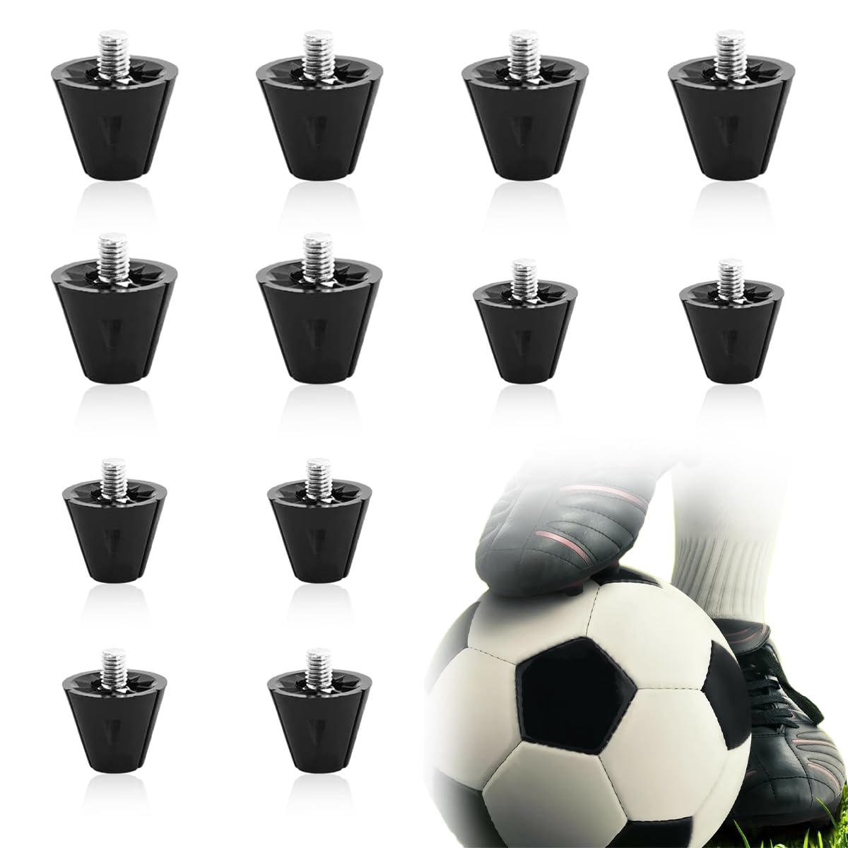 12 Pièces Crampon Plastique a Visser Foot 13/16 mm, Crampons de Rechange en Aluminium pour Chaussures de Football en Nylon Conception Effilée AntidéRapante pour Une Meilleure Traction (Noir)