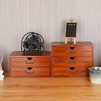 Vista 6 de Caja de almacenamiento de madera, organizador de escritorio rústico con 3 cajones, accesorios de escritorio de oficina, estante pequeño