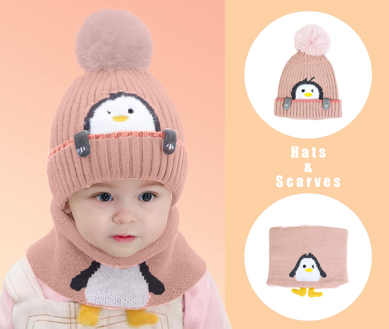 Rayson Bambini Cappello Invernali Calda Carina Cappello Morbidi Cappelli a Maglia Calda e Sciarpa Lavorato a Maglia del Fumetto di Stampa Animale Cappello Invernale Della Peluche