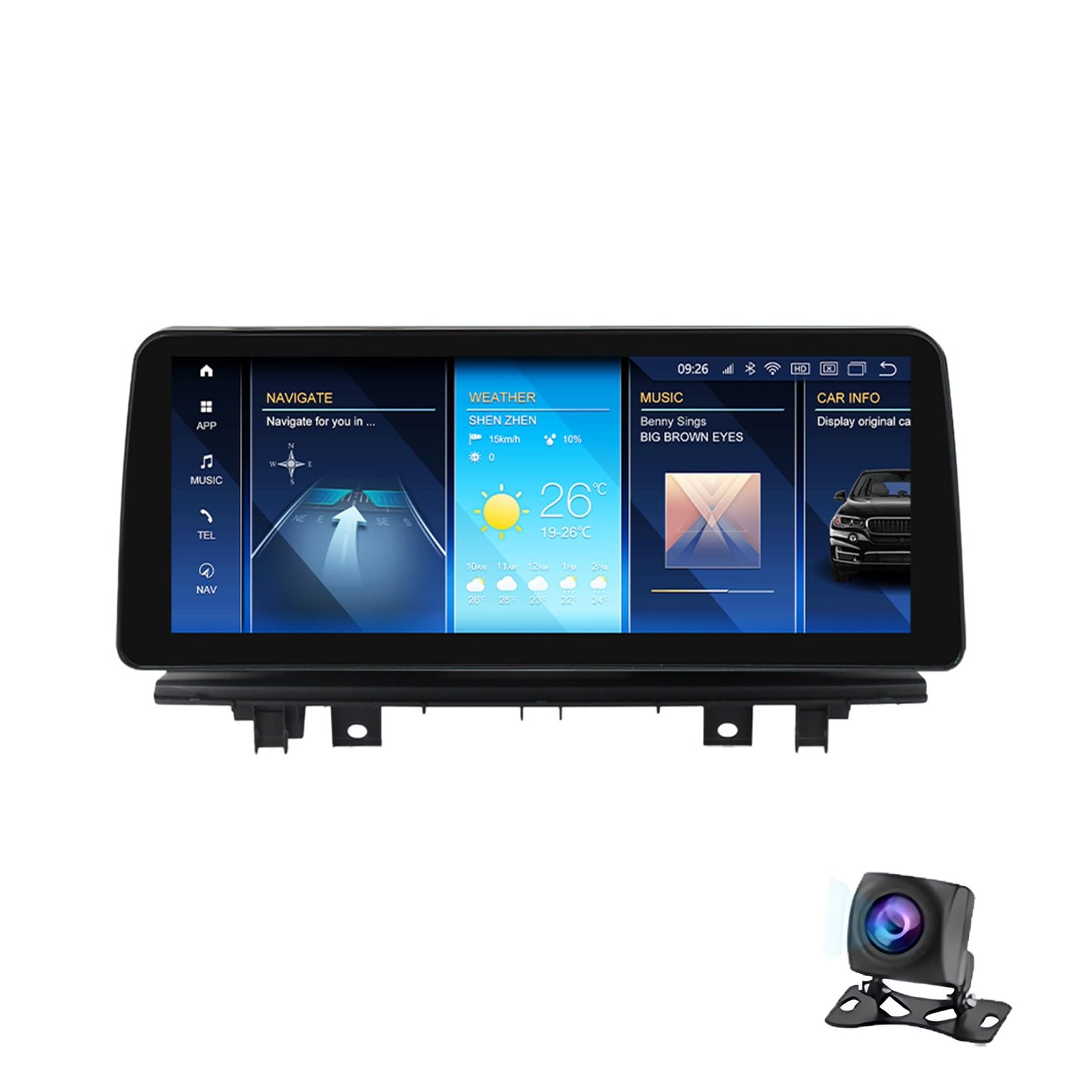 26.0 cm Android 13 radio samochodowe, ekran dotykowy 2 DIN, Bluetooth, nawigacja GPS, kamera cofania AHD, sterowanie kierownicą, CarPlay, ulepszone wrażenia dźwiękowe.
