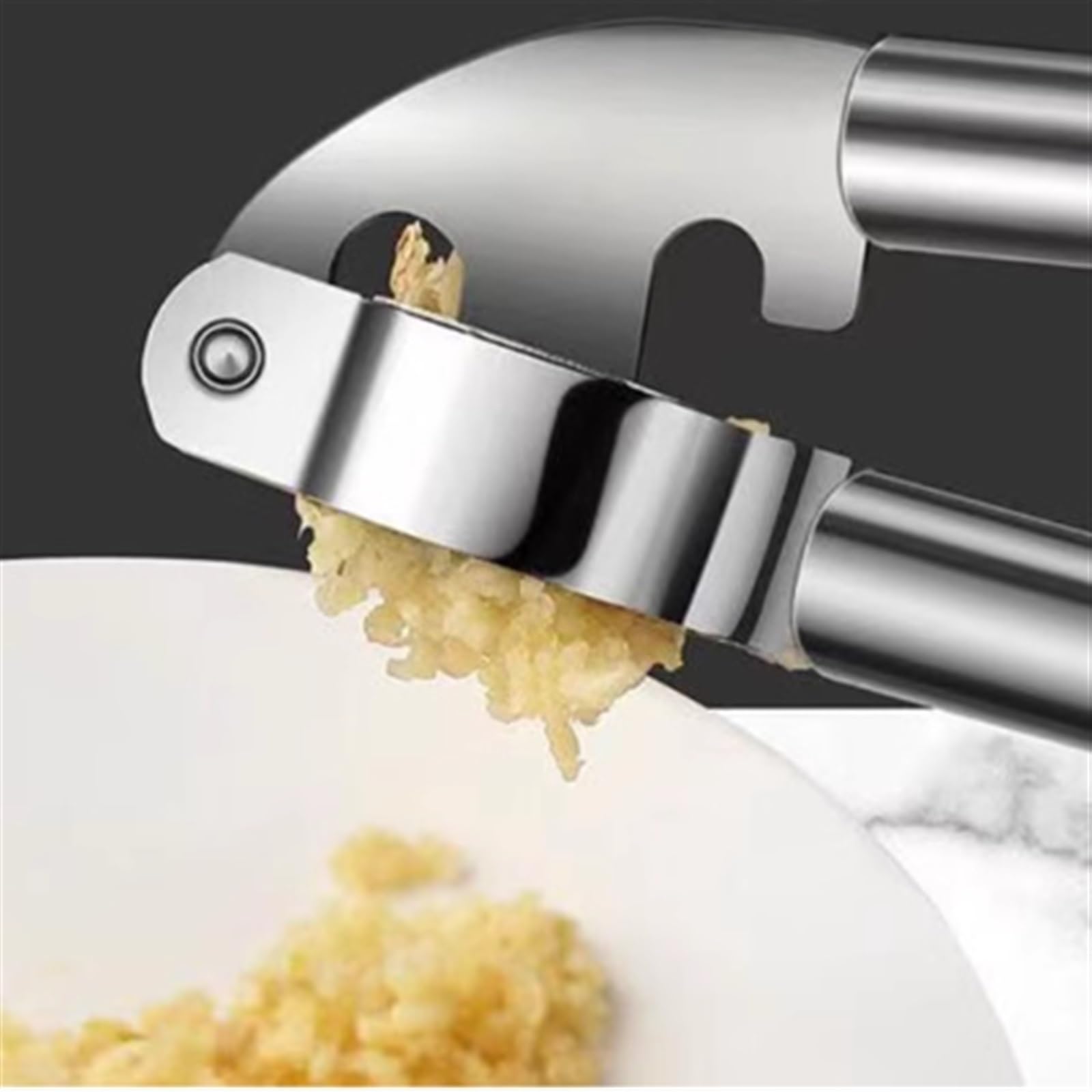 Knoblauchpresse und Schäler-Werkzeug, leicht zu reinigende Catalpa-Legierung, spülmaschinenfest, hängendes Design, Küchenzubehör für mühelose Knoblauchzubereitung, 2-in-1-Werkzeug