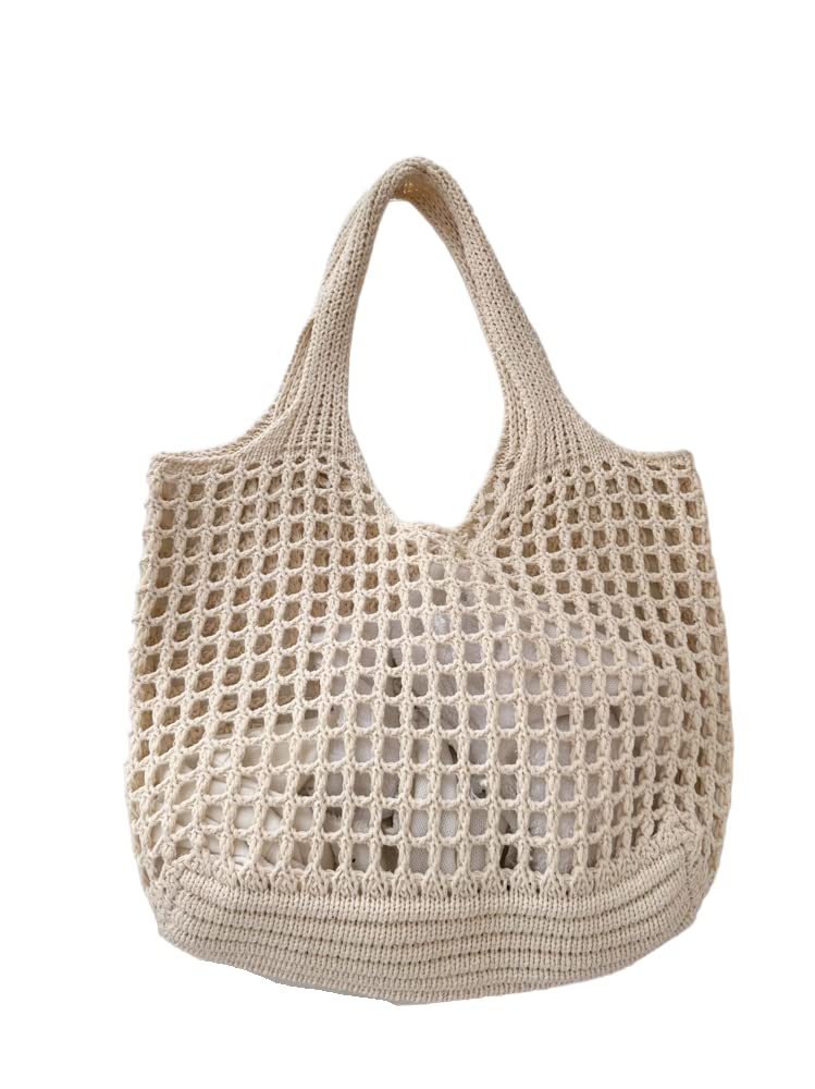 ENBEI Women Foldable Beach Tote, Washable Lightweight Beach Bag, Eco-Friendly Knit Shoulder Purse for Travel/Shopping/Gifts