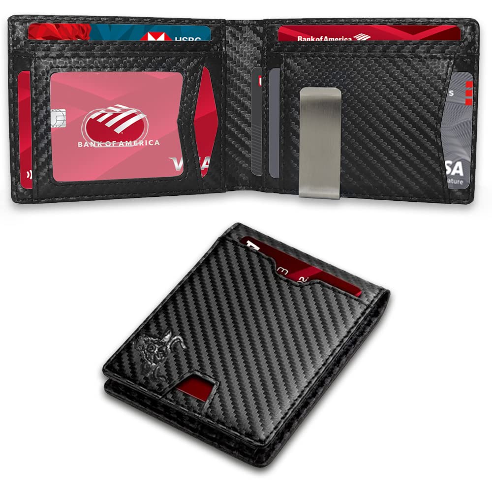 BULLMIND Wallet For Men Slim Minimalist Carbon Fiber Bifold Larger