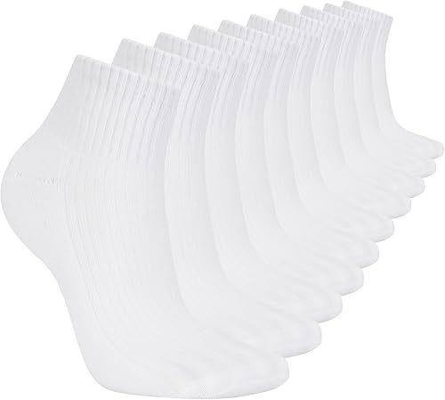 Skechers Women's 10-Pack Half Terry Classic Quarter Crew Socks, Comfort-Fit & Cushioned Footbed