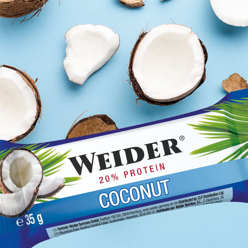 WEIDER Fitness Proteinriegel, leckere Eiweißriegel mit Schokolade, kleiner Protein Snack für Zwischendurch, praktischer Energieriegel für unterwegs, Box mit 24 x 35 g