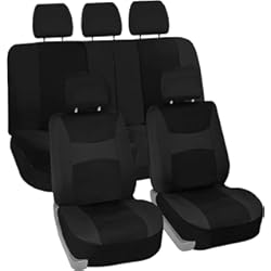 Funda Asiento Coche Tela FH Group Juego completo de fundas de asiento de coche, tela negra, ajuste universal, fundas de asiento delantero trasero bajo, compatible con bolsas de aire, sedán, furgoneta