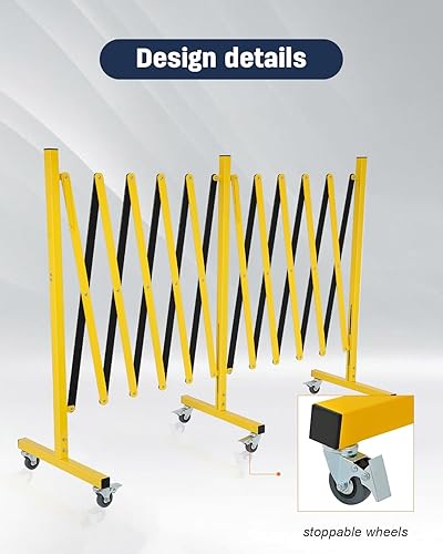 Miniatura 6 de FAHKNS Barricada industrial expandible con ruedas de 16.4 pies de largo, puerta de tráfico de metal retráctil, barrera de seguridad portátil para