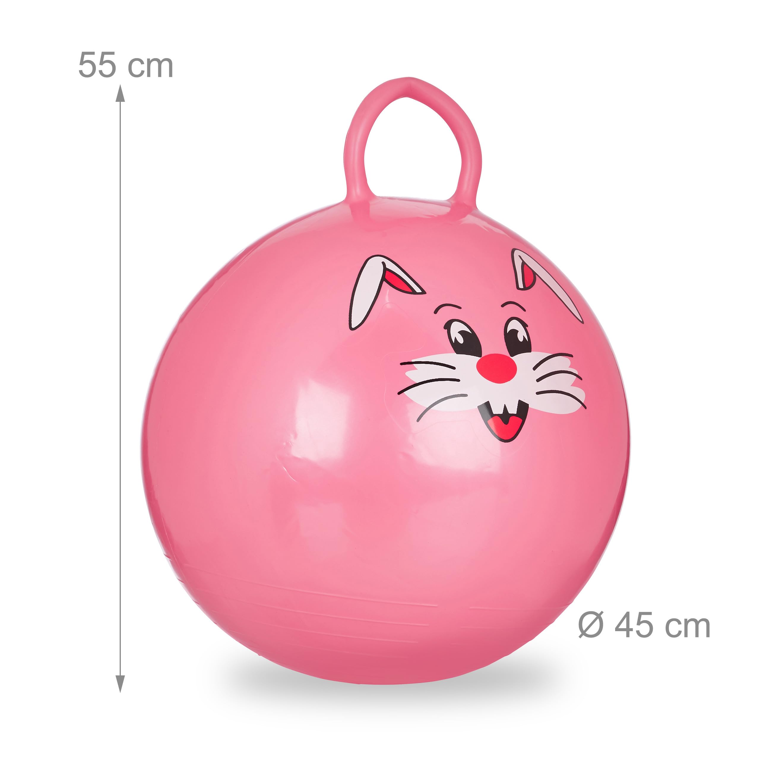 Relaxdays Palla saltata per bambini, con manico, per interni ed esterni, motivo: animali, diametro 45 cm